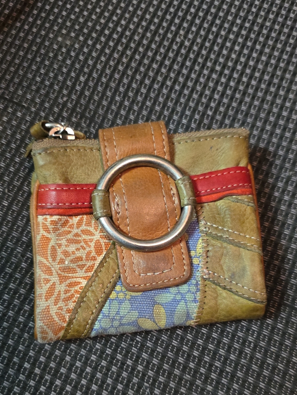 Fossil Multicolor Patchwork Coin Wallet with Tan Leather Strap